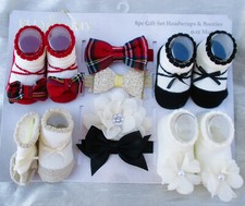 ADORABLE ELLY  EMMY 8 PC GIFT SET HEADWRAPS  BOOTIES 0-12 MO - NEW ON CARD