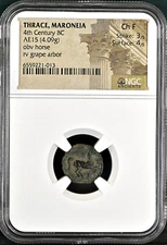 THRACE MARONEIA 4th Century BC AE15 Horse & Grape Arbor NGC Ch F