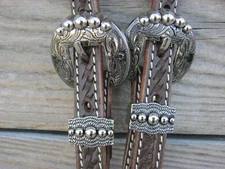 West 74 Dark Brown Basketstamp Leather 5/8" One Ear Double Spot Buckle Headstall