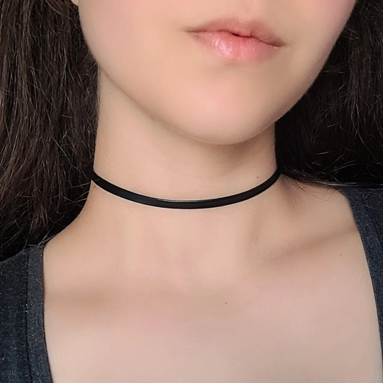 Thin Black Choker Faux Leather Necklace Gothic Clothing Grunge Punk Jewelry