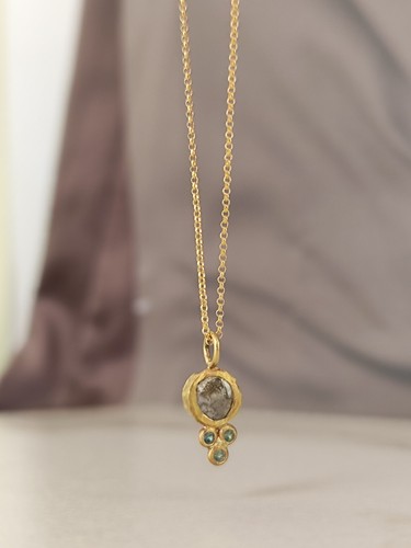 Rew Diamond and Sapphires necklace. 14 Karat solid yellow gold necklace. - Picture 4 of 9