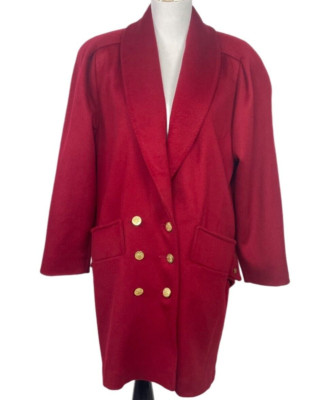 Vintage Braefair Walking Coat Red Wool Blend Double Breasted Womens Large