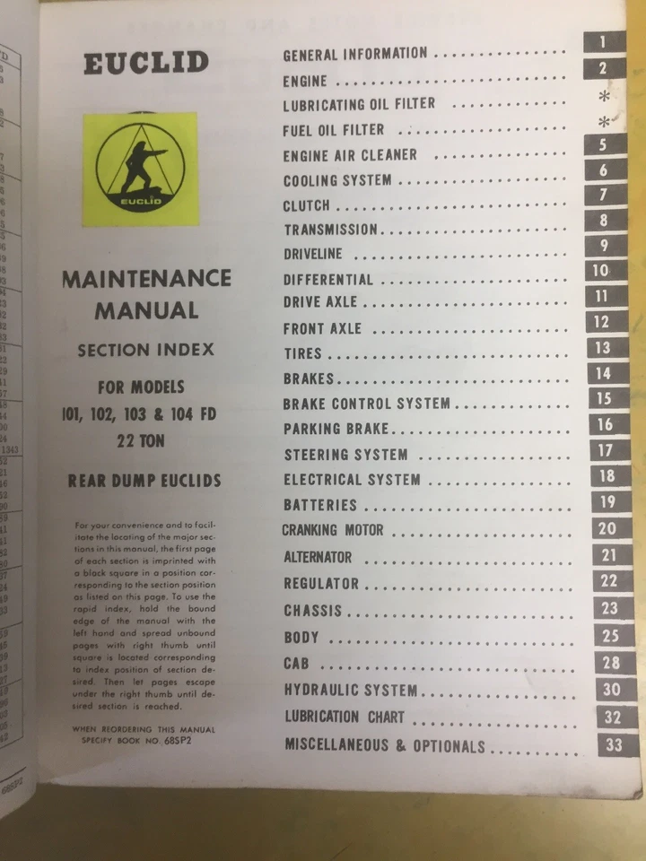 Euclid 101FD 102FD 103FD 104FD Rear Dump Truck Shop Service Repair Manual Terex - Image 2 of 4