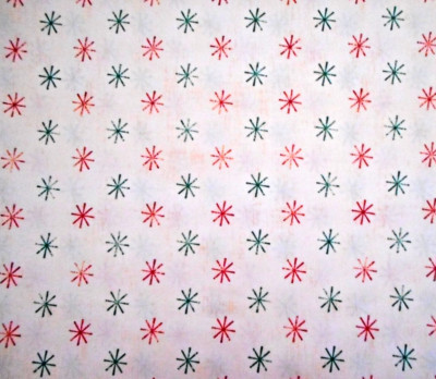 Christmas Fabric By Half-Yard Red Green Stars on Mottled Cream Premium Cotton 22