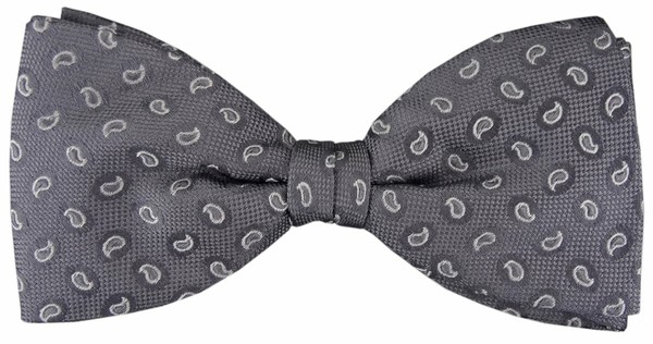 Tigertie Seidenfliege In Grau Silber Paisley Gemustert - Fliege 100% Seide-image