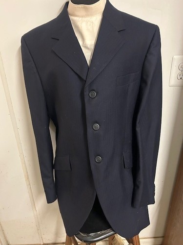 GRAND PRIX Hunt COAT *Men's Size 44R*  *Made in Canada NAVY Herringbone VGC WOOL