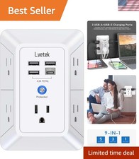 Versatile 5-Outlet Extender with 4 USB Ports  USB-C - Perfect for Home  Travel
