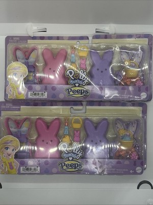 Two (2) Sets Polly Pocket x Peeps Compact 6 Micro Dolls & 2 Playsets Accessories
