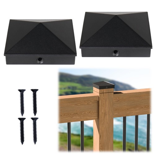 2Pack 4x4 Post Caps Aluminum Pyramid (Actual 3.5"x3.5") Fence Post Caps Black...