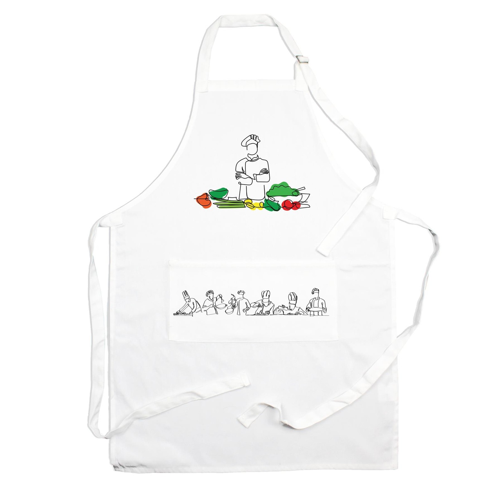 Chefs Apron - Line Art Style Kitchen Apron Gift with Adjustable Ties & Pocket
