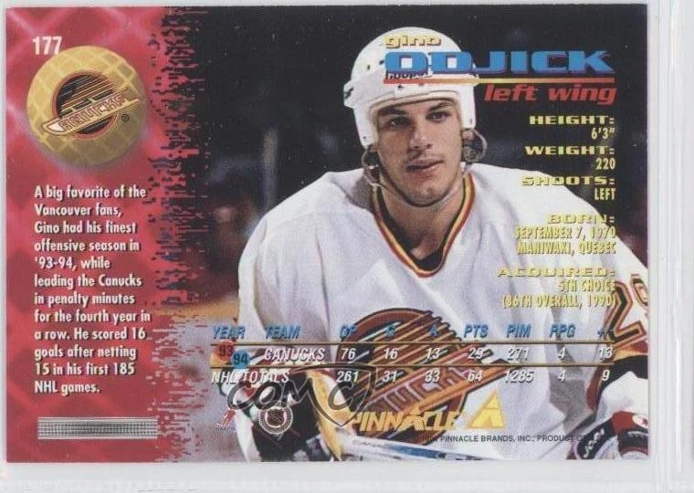 1994-95 Pinnacle Gino Odjick #177 - Image 2 of 2