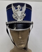 Grand chapeau shako vintage bleu royal bande de marche argent guerre aigle emblème