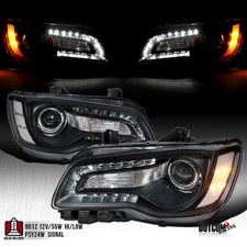Fit 2011-2014 Chrysler 300 Black Halogen Projector Headlights Led Drl Leftright Fit 2011-2014 Chrysler 300 Black Halogen Projector Headlights Led Drl Leftright