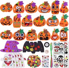 Halloween Fall Pumpkin Crafts for Kids with Ghost Bat Sticker