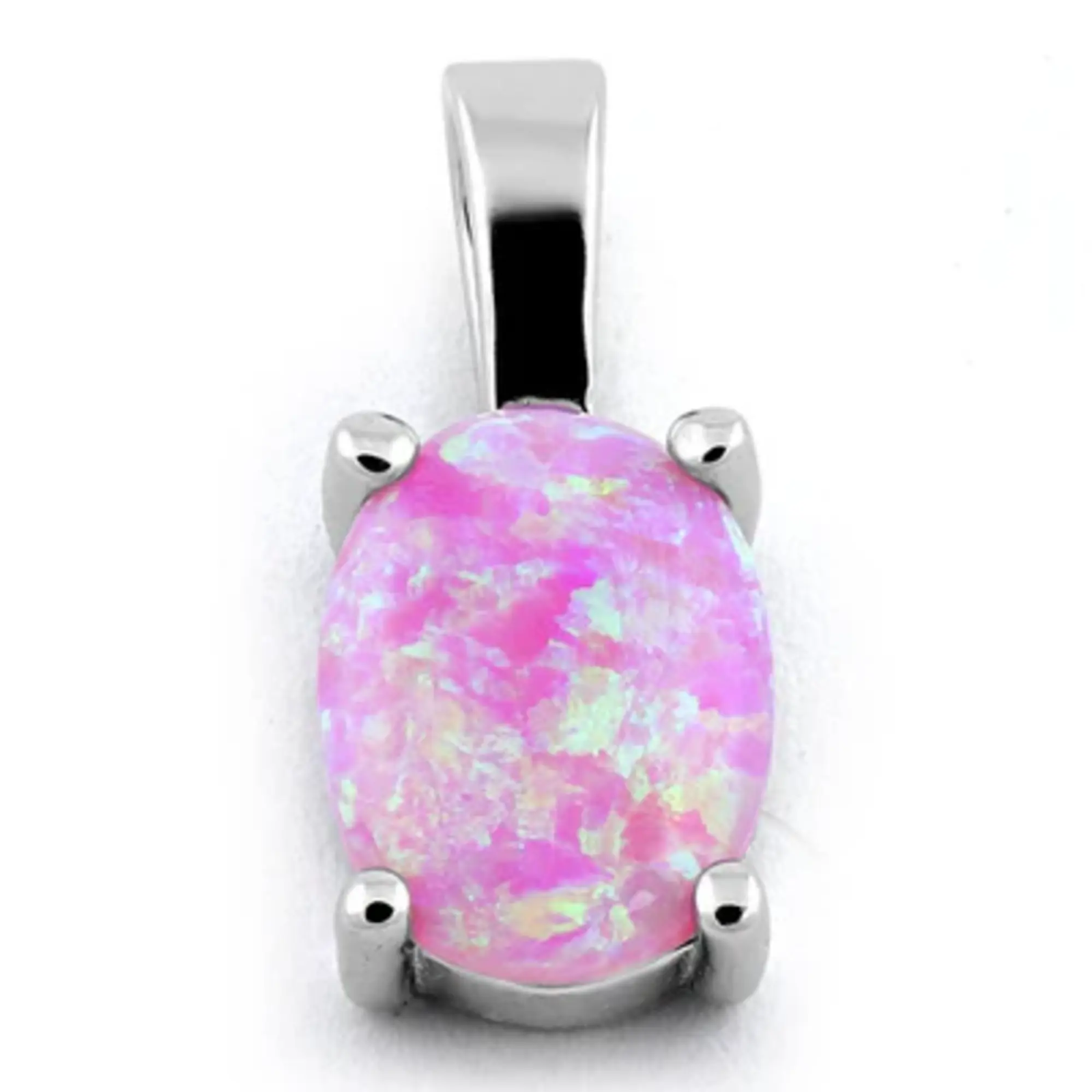 Oval Shape Pink Opal Pendant Necklace set in Solid Sterling Silver