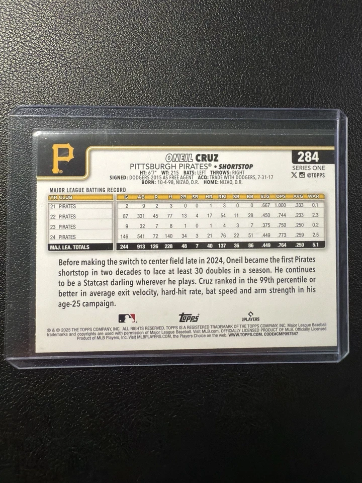 2025 Topps Series 1 Oneil Cruz Sand Glitter SP - Pirates🔥🔥🔥 - Image 2 of 4
