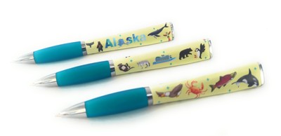 10ct ALASKA STATE Pen Lot: Alaskan LAND & SEA Wildlife 3D Twist Click Pens