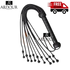 Genuine Cowhide Leather Flogger | 9 Thick Tails | Heavy Thuddy Impact | Black