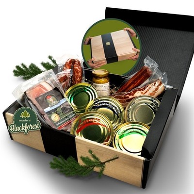 Dosenwurst und mehr Geschenkidee Schinken Speck Landjäger Bauernwurst Senf Korb