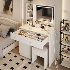 Makeup Vanity Desk with Mirror and Lights, Dressing Table with