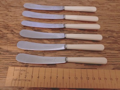 Vintage ART DECO Set 6 Tee-/Buttermesser aus Kunstknochen - W R Humphreys Sheffield