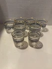 6 Vintage Jeanette Patrician Blue White Greek Pattern GLASSES 2.5" X2.5 W/2 SHOT