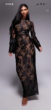 TFNC London Black Beige Lace Floral Sheath Dress High Neck Long Sleeve Zip
