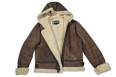 Chaqueta de piel de oveja Schott NYC para mujer cuero de oveja marrón capucha EE. UU. Talla L - Imagen 1 de 4