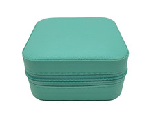 Small AQUA Zippered Travel Jewelry Case Faux Leather Great for Purse Trips NEW 
