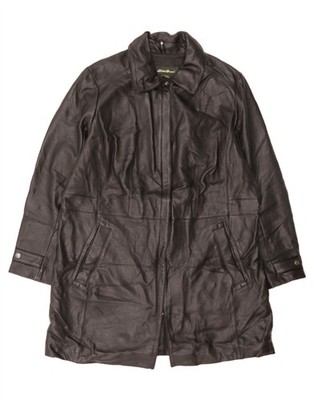 EDDIE BAUER Damen Ledermantel UK 18 XL Schwarz Leder AA01