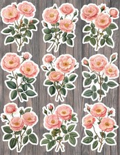 Pink Roses Die Cut Vinyl Stickers Set Scrapbooking Laptop Water Bottle