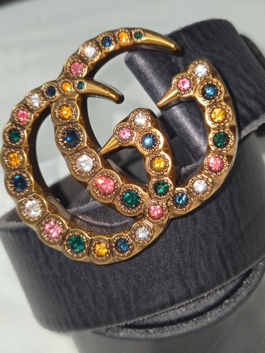 Cintura donna Gucci Marmont gemma pelle nera cristallo GG misura 90 cm