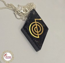 Handcrafted Black Tourmaline Triangle Orgon Pendent With Silver Chain Necklace