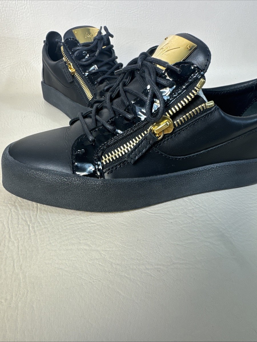 GIUSEPPE ZANOTTI LEATHER GOLD ZIPPERS LOW TOPS SNEAKERS Size 8
