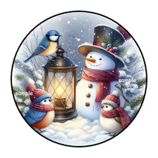 30 SNOWMAN STICKERS ENVELOPE SEALS LABELS TAGS 1.5" ROUND WINTER CHRISTMAS BIRDS