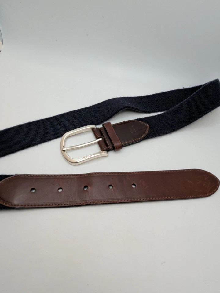 Vintage Tommy Hilfiger Cuero Marrón Frontal Elástico Trasero Cromo Hebilla Talla M 32 Foto 2 de 4