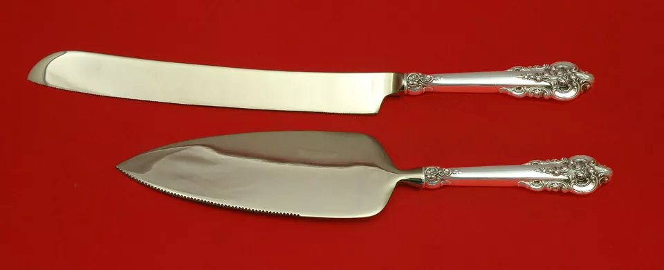 Juego de pastel de boda de plata esterlina grande barroco de Wallace 2 piezas personalizado HHWS Foto 2 de 4