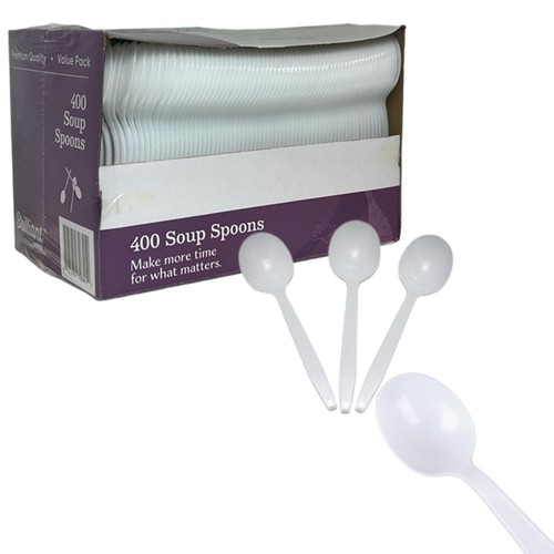 Disposable, Durable Heavy Duty Plastic White | Pack of 400 Forks & Soup Spoon - Picture 4 of 16