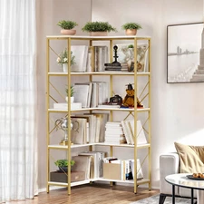5 Tier Corner Bookshelf Bookcase Storage Organizer Display Rack Home Rustic