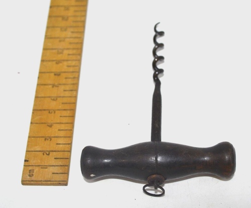 Antique Corkscrew Wooden Handle Pull Metal Victorian Cork Screw - Picture 10 of 10
