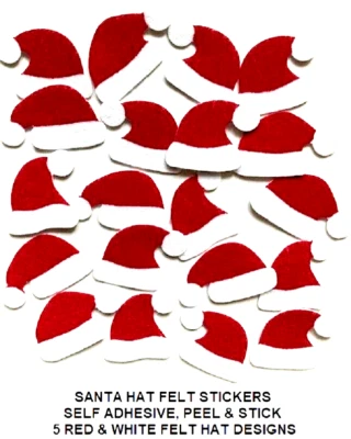 GILCHRIST Santa Hat Stickers x20 Individual Felt Self-adhesive 30mm Christmas Crafts Cards