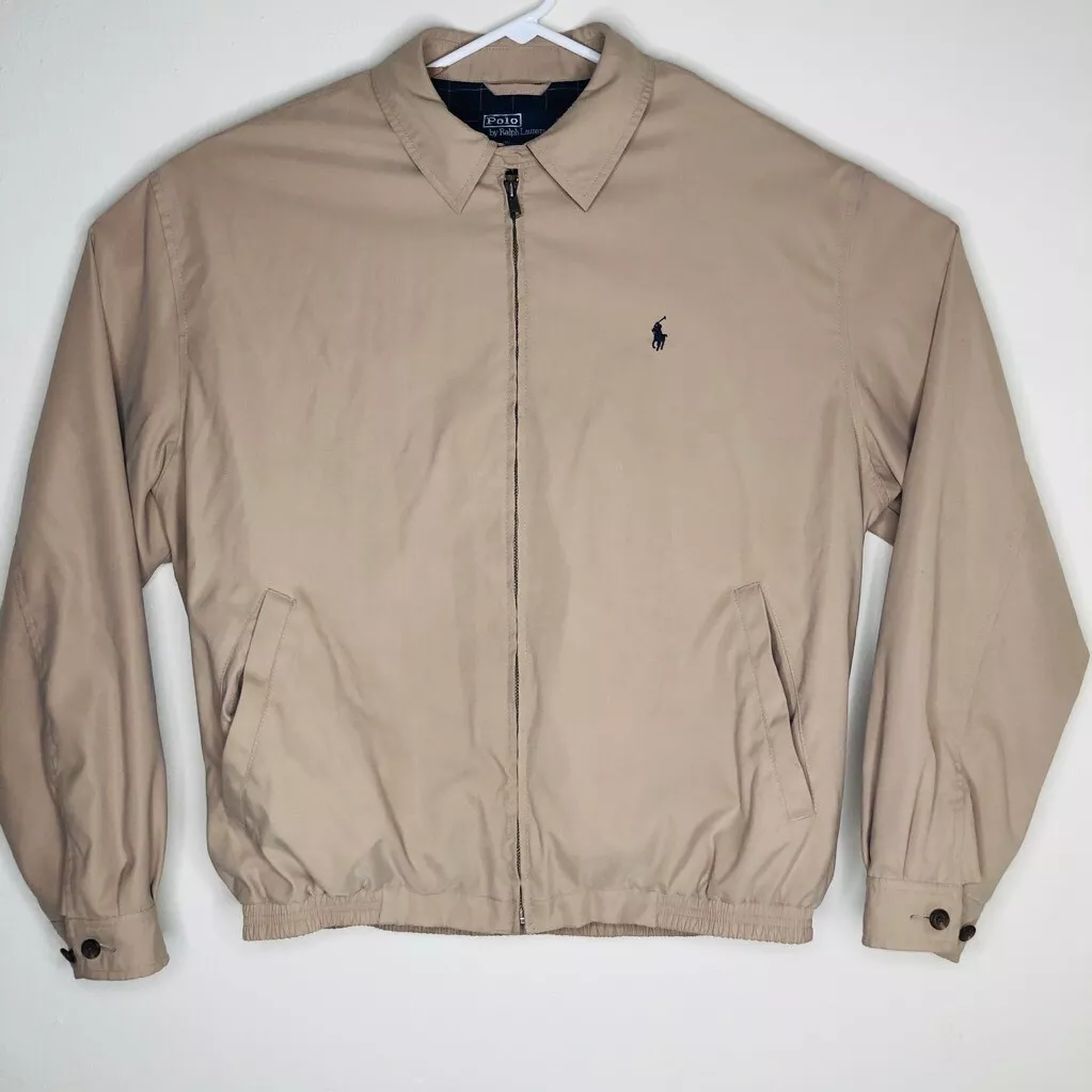 Polo Ralph Lauren Mens Lightweight Jacket Beige Lined Pockets Collared Zipper L