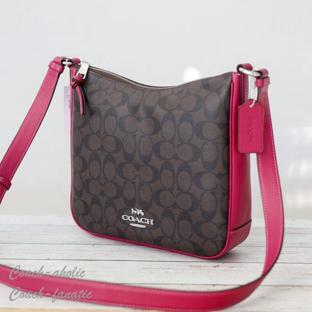 NWT Coach C1649 Ellie File Bag In Signature Canvas Brown/Bright 