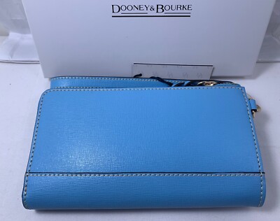 ＊imane＊ポワージュ ブルー 2点セット Dooney & Bourke Saffiano Folded Zip Wristlet Wallet Sky Blue Color
