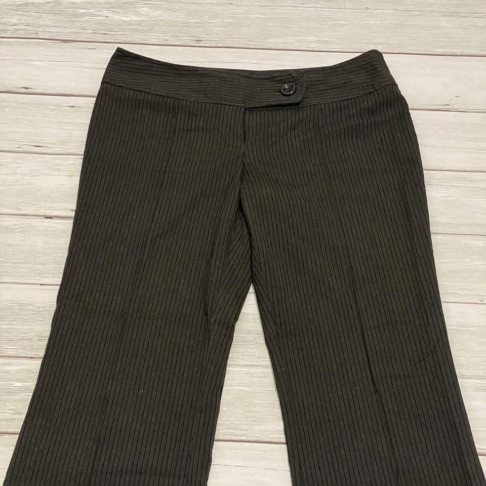 Tracy Evans Woman’s Pen Stripe Wide Leg Dress Pants Size 11 Black Wide Cuff Hem - Image 2 of 4