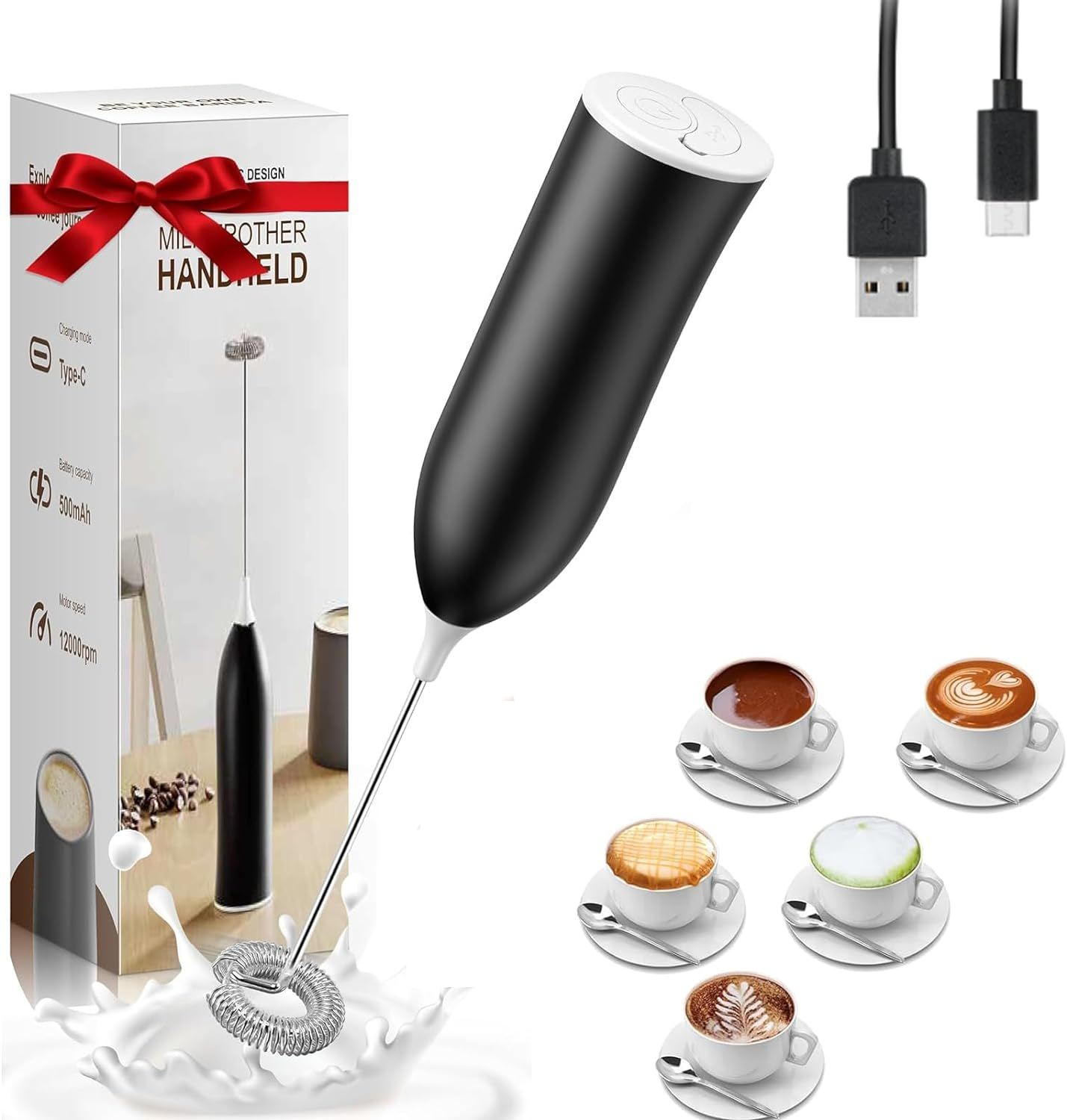 Milk Frother Rechargeable, Handheld Milk Frother, Electric Whisk Beater Foam Mak-image