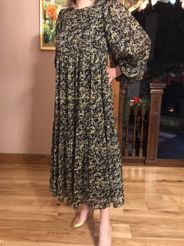Floral Print Metallic Thread Dress 