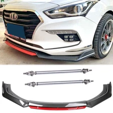 Carbon Front Bumper Lip Spoiler Splitter +Strut Rods For Hyundai Genesis 2009-22