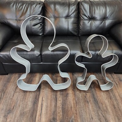 Giant Silver Metal Gingerbread Man Cookie Cutter Wall Decor