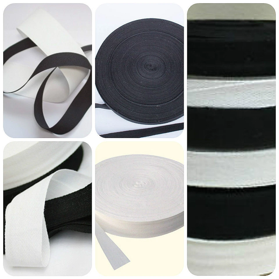 NOVA Black & White 100 % Cotton Bunting Tape All Widths x 5 & 10 metre Lengths